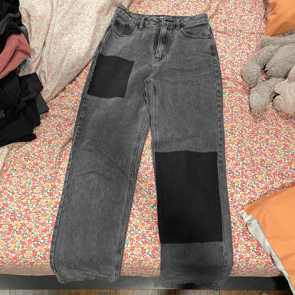 PacSun Gray Black Patch High-waist Wide-leg Jeans